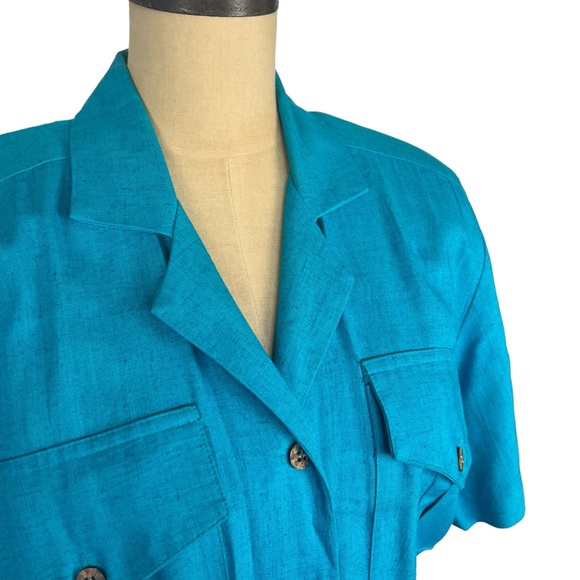 Vintage 80s bright blue linen blend women’s maxi dress SZ 10 - Picture 2 of 12